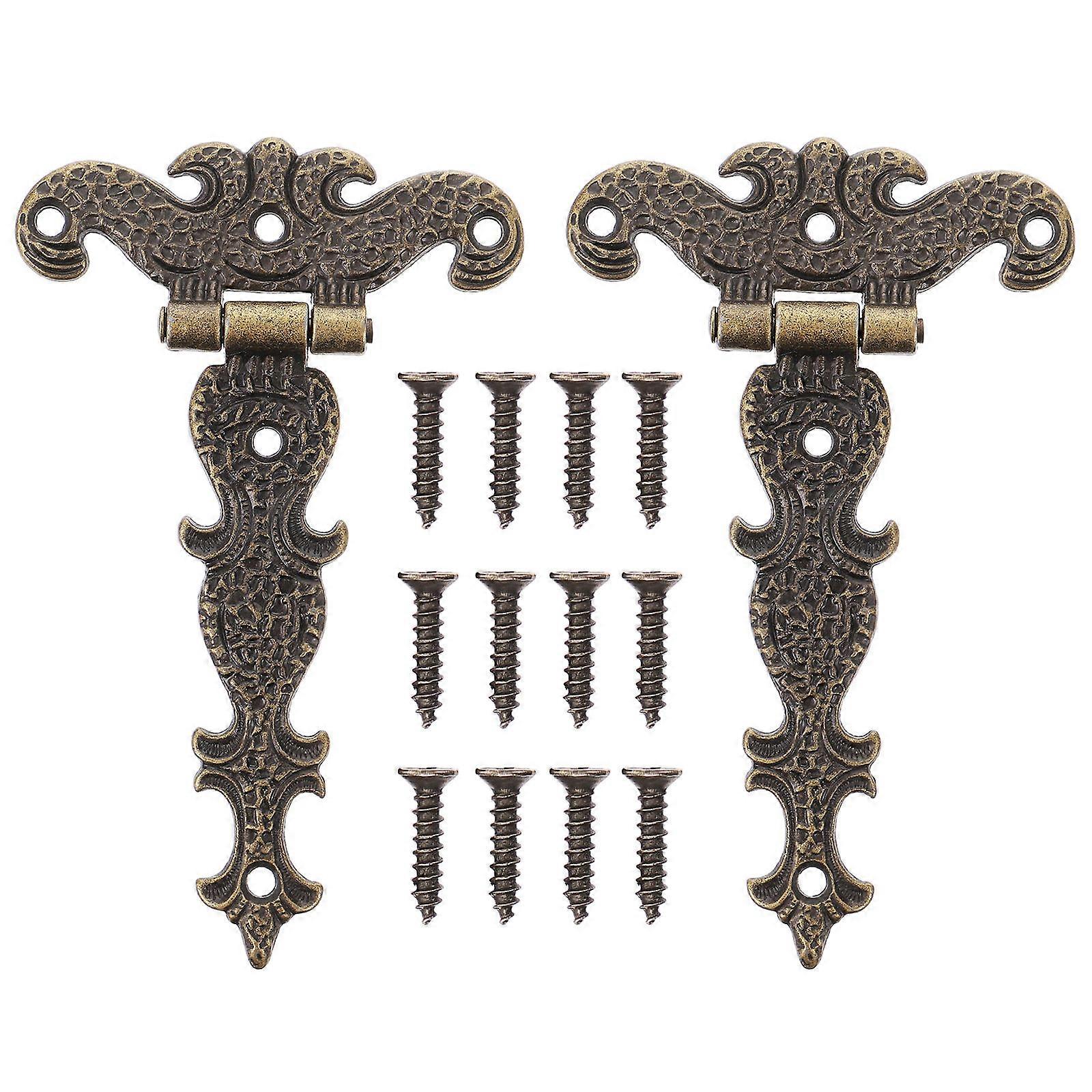 Retro Decorative Zinc Alloy Hinges for Home Use Antique Wooden Hardware 2pcs