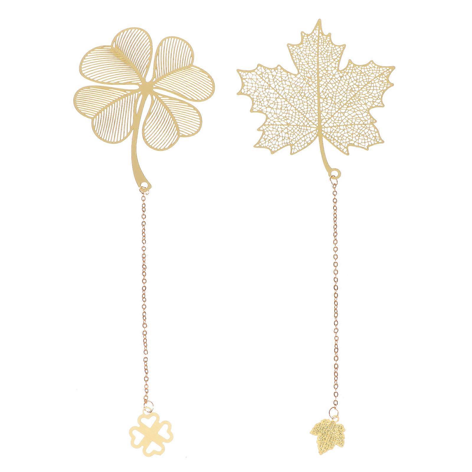 Hollow-Out Bookmarks 2Pcs Golden Alloy No-Scratch Design for Book Use