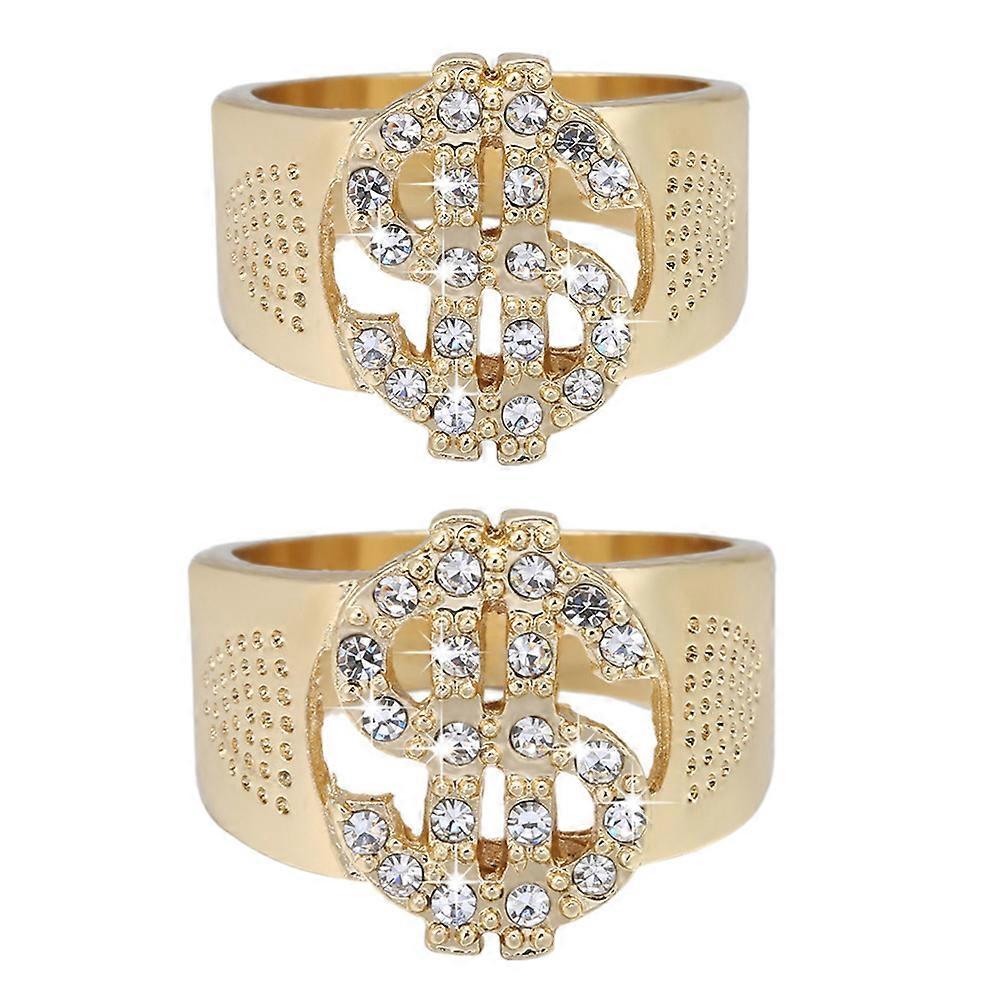 2pcs Fashionable Golden Rings for Men Hip Hop Style Finger Decorations