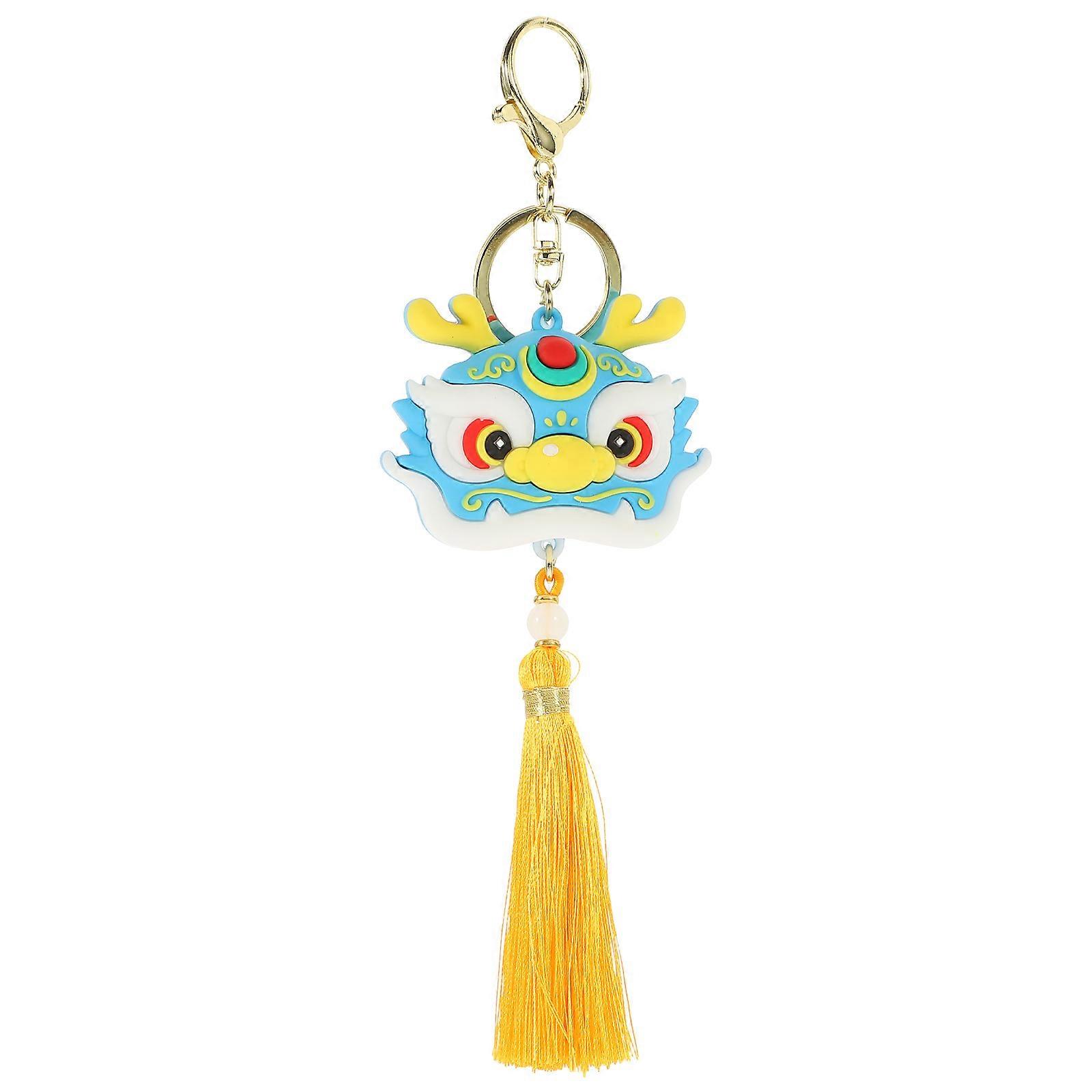 漫画ドラゴンシェイプキーホルダーペンダントカップルファッション愛好家のための中国風バッグアクセサリーブルー6.5x5x2.5CM 1セット