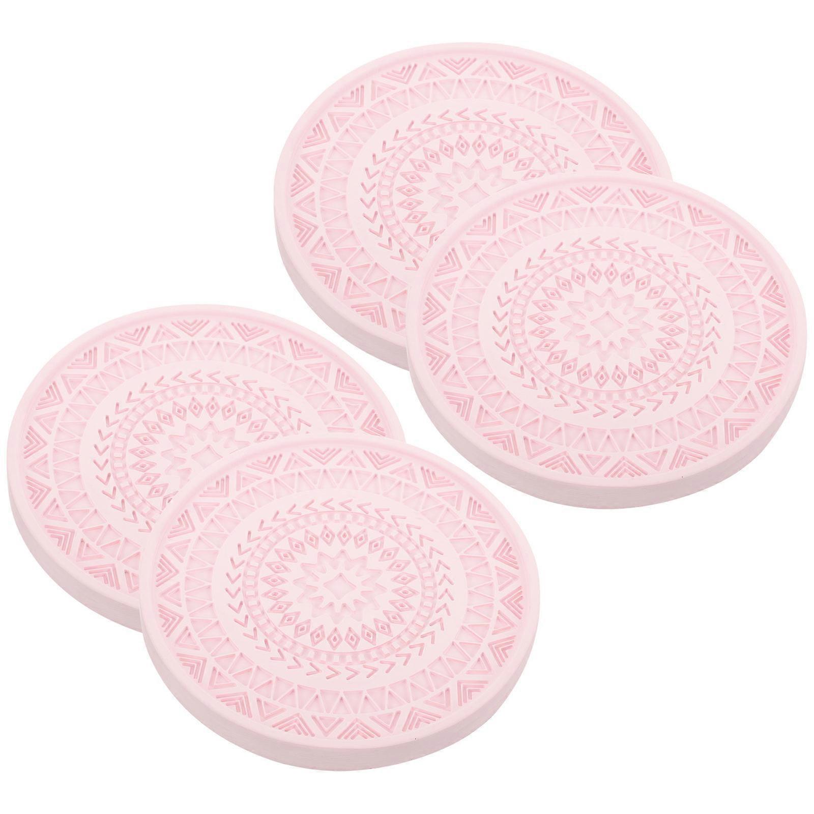 Round Placemats Coaster Protect Tabletop Heat Resistance Solid Color Pink 4Pcs