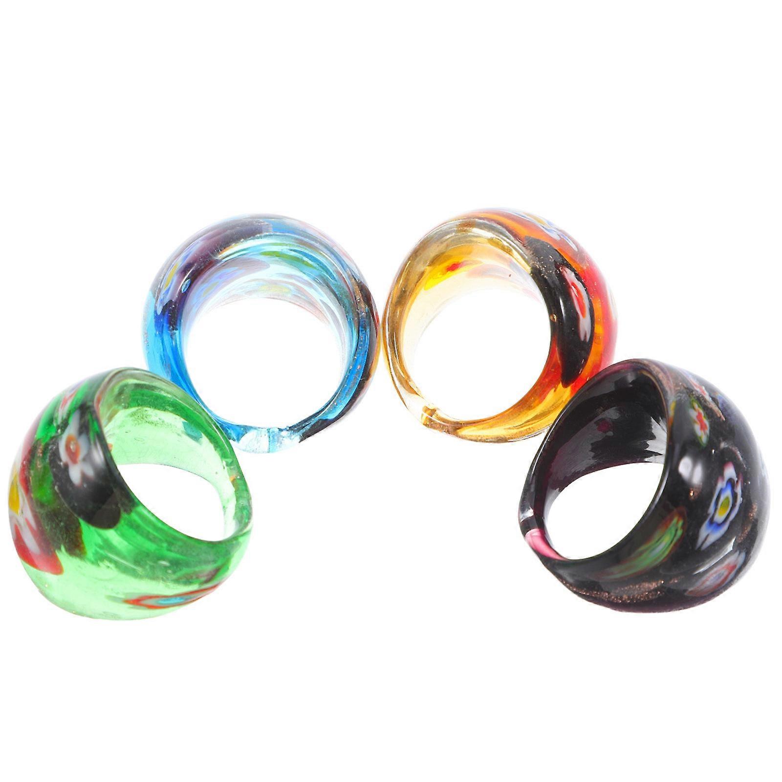 Dichroic Glass Ring Kvinner Fe Ringer Juledag Blå 4 stk