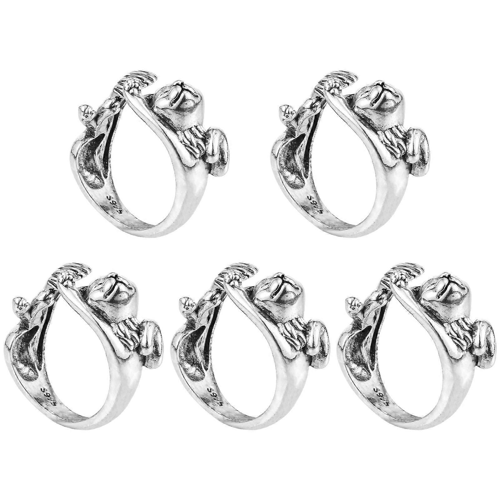 Crochet Loop Ring Cat Knitting Enthusiasts Silver 2.40X2.20X1.20CM 5Pcs