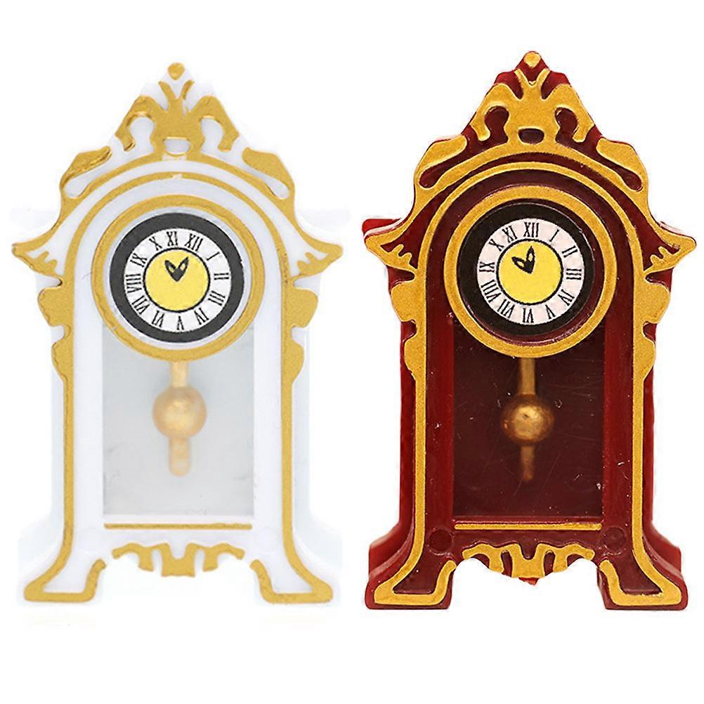 Retro Style Pendulum Clock Mini Pendulum Clock Vintage Decorative Clock 1:12 Scale 4.70X2.70X1.30CM 2Pcs