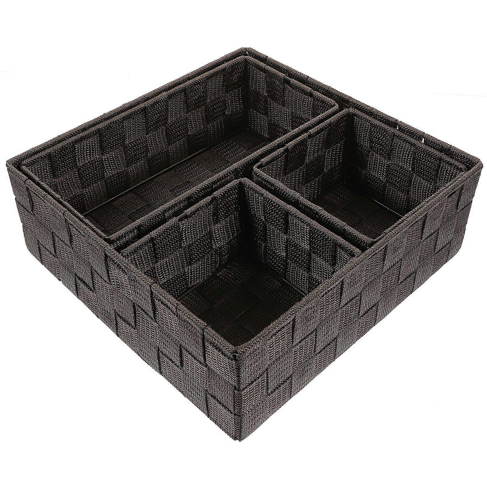 4pcs Woven Storage Boxes Sundries Organizing Small Cube Bin Containers