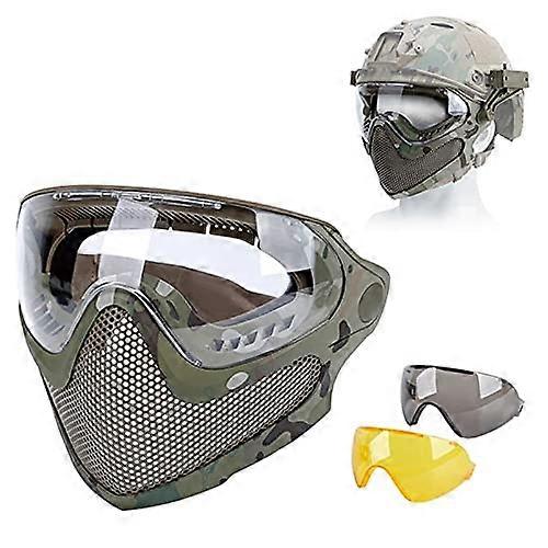 Airsoft Paintball Hunting Dual Mode Tactical Gear Upgrade Steel Mesh Half Mask Military War Game Protective Mask/Cp/21.517.514.5cm