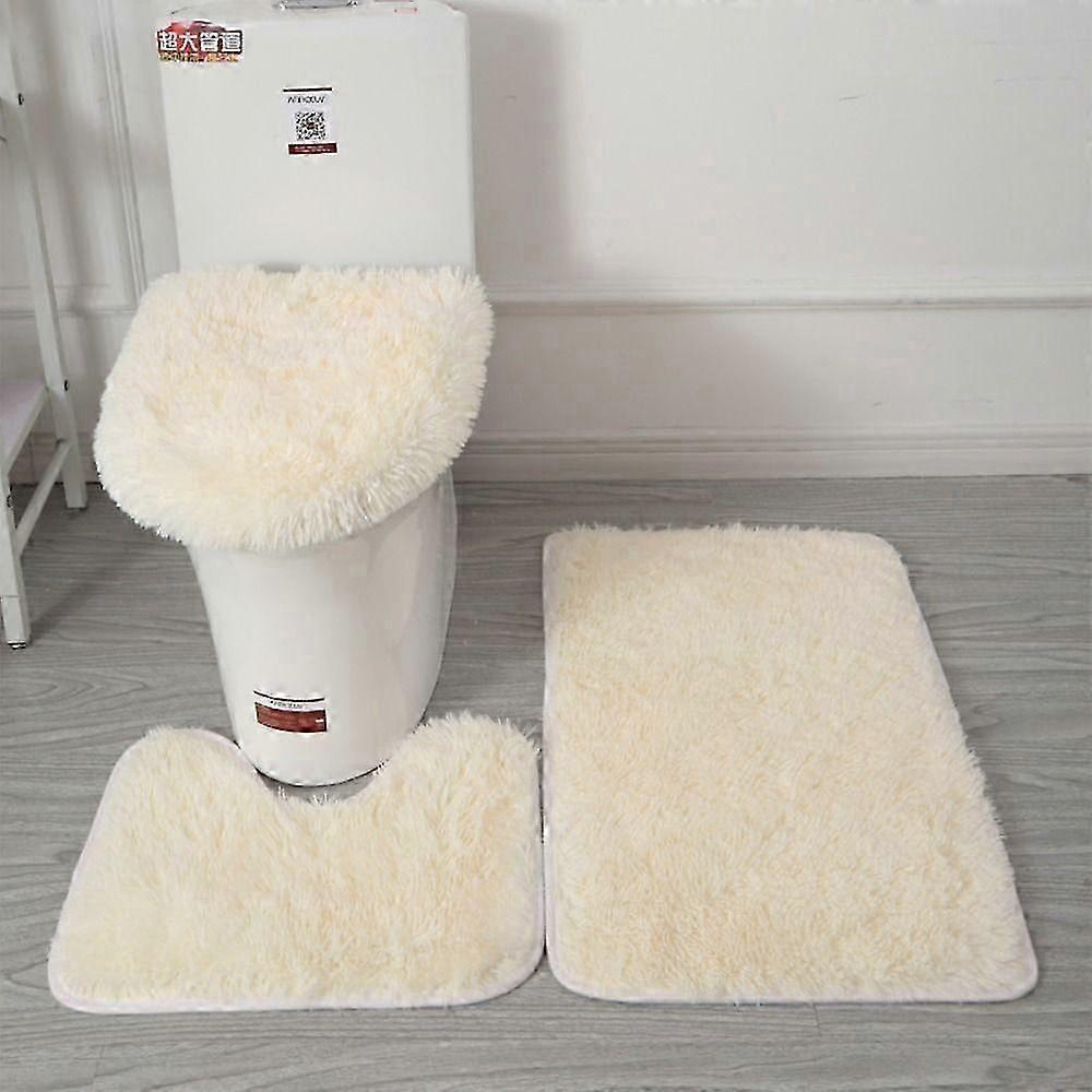 3pcs / set Cheveux moelleux Couvercle de toilette Couverture Tapis Tapis de douche de couleur unie Ensembles Salle de douche