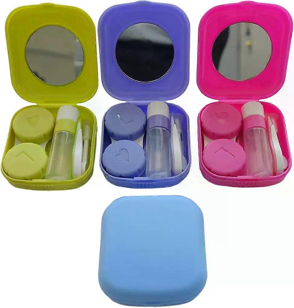 4-pack, Colorful Contact Lenses, Case, Kit, With, Mirror, Durable, Compact, Portable, Soaking
