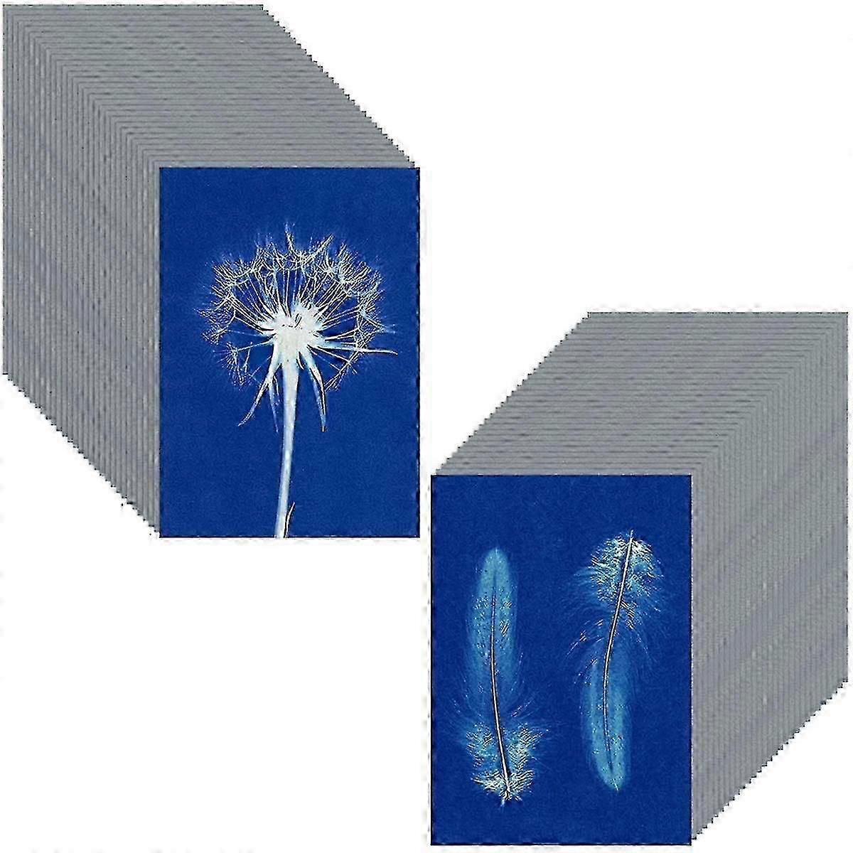 60 Sheets Sun Print Paper Cyanotype Paper Kit, A5 Sun Art Paper with 1 Plastic Tool for Sun Printing, Solar Paper