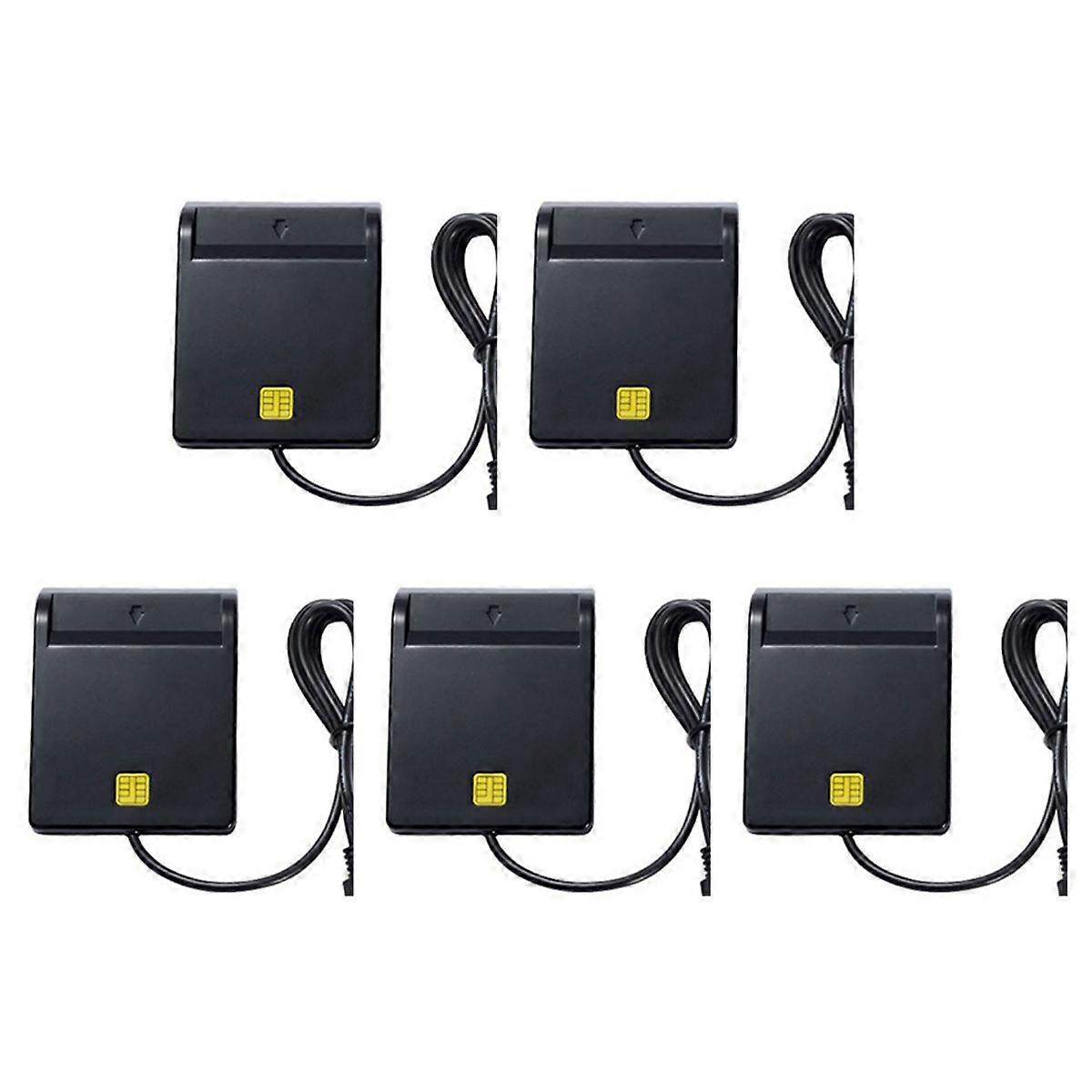 5X USB Smart Card Reader Atm Bank Tax Declaration Ic Card ID Card Smart Card Reader(Black)