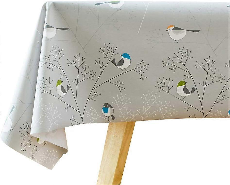Wipeable PVC Plastic Tablecloth, Waterproof Rectangular Table Cloth Protector for Kitchen, Picnic (Birds)