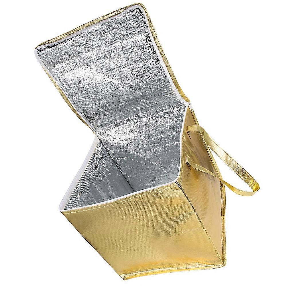 Thermal Lunch Bag Insulated Bag for Travel Beach Use Golden Rectangular Collapsible 1Set