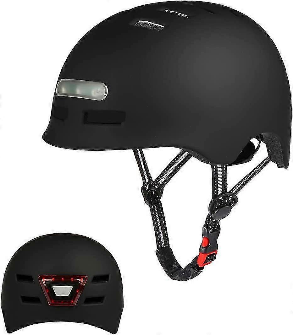 Adult Bike Helmet with Integrated LED Front and Rear Light, Smart and Safe Helmet with 4 Mode Alert Lights, Adjustable/Breathable/USB Charging Black