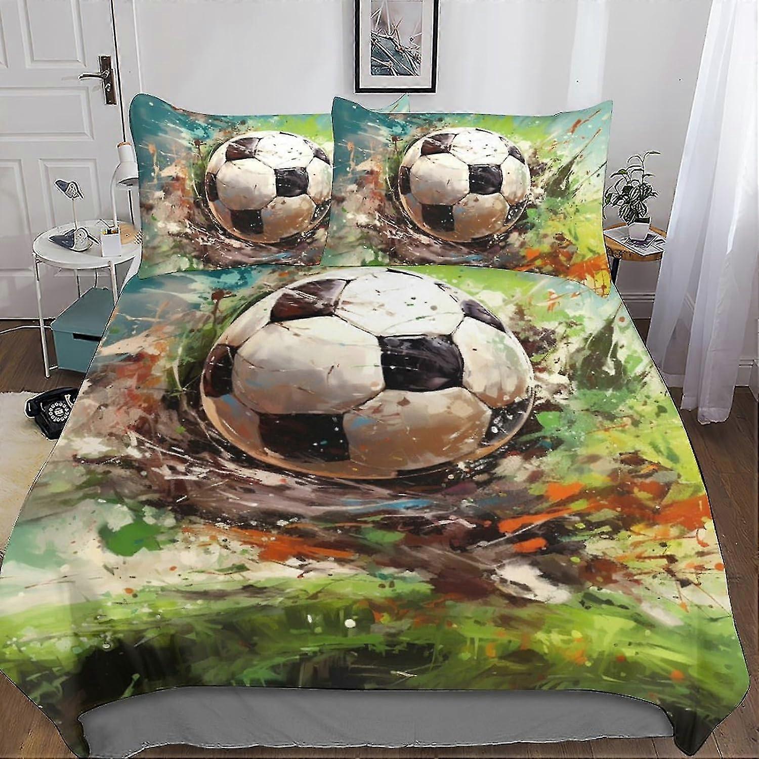 3-Piece Children's Football Duvet Cover Bedding Set for Kids Teens with 3D Ball Pattern and Zipper Closure