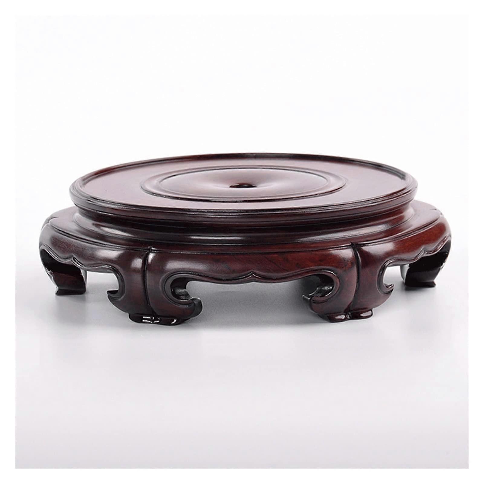 Round Vase Base Teapot Incense Burner Support Flower Pot Floral Path Decoration Base Solid Wood Stand (Color: A, Size: Small) S A