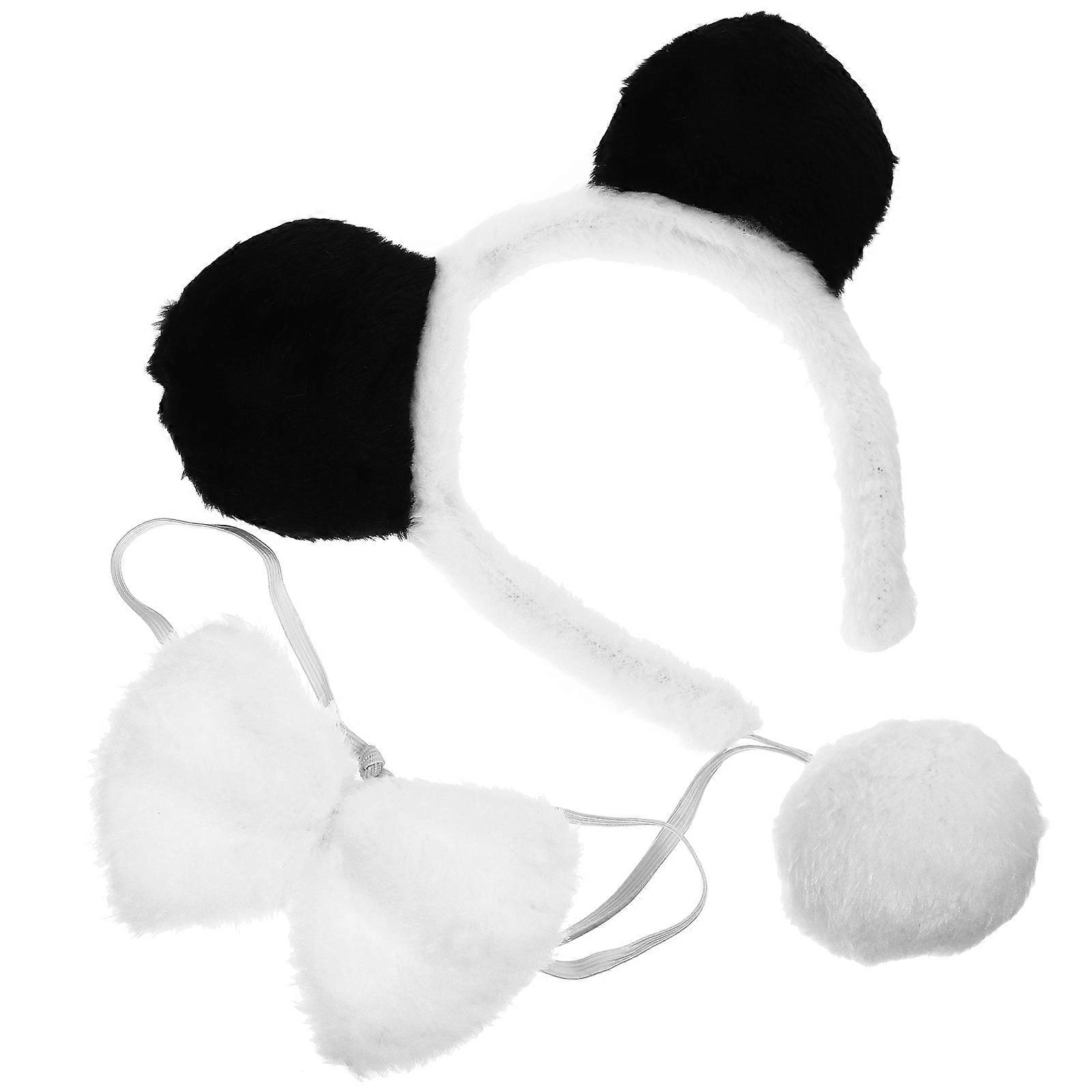 Panda Cosplay Headband with Bowtie and Tail Set for Halloween, Animal Costume Party, Stage Performance, and Photo Props – Comfortable Fit, Versatile
