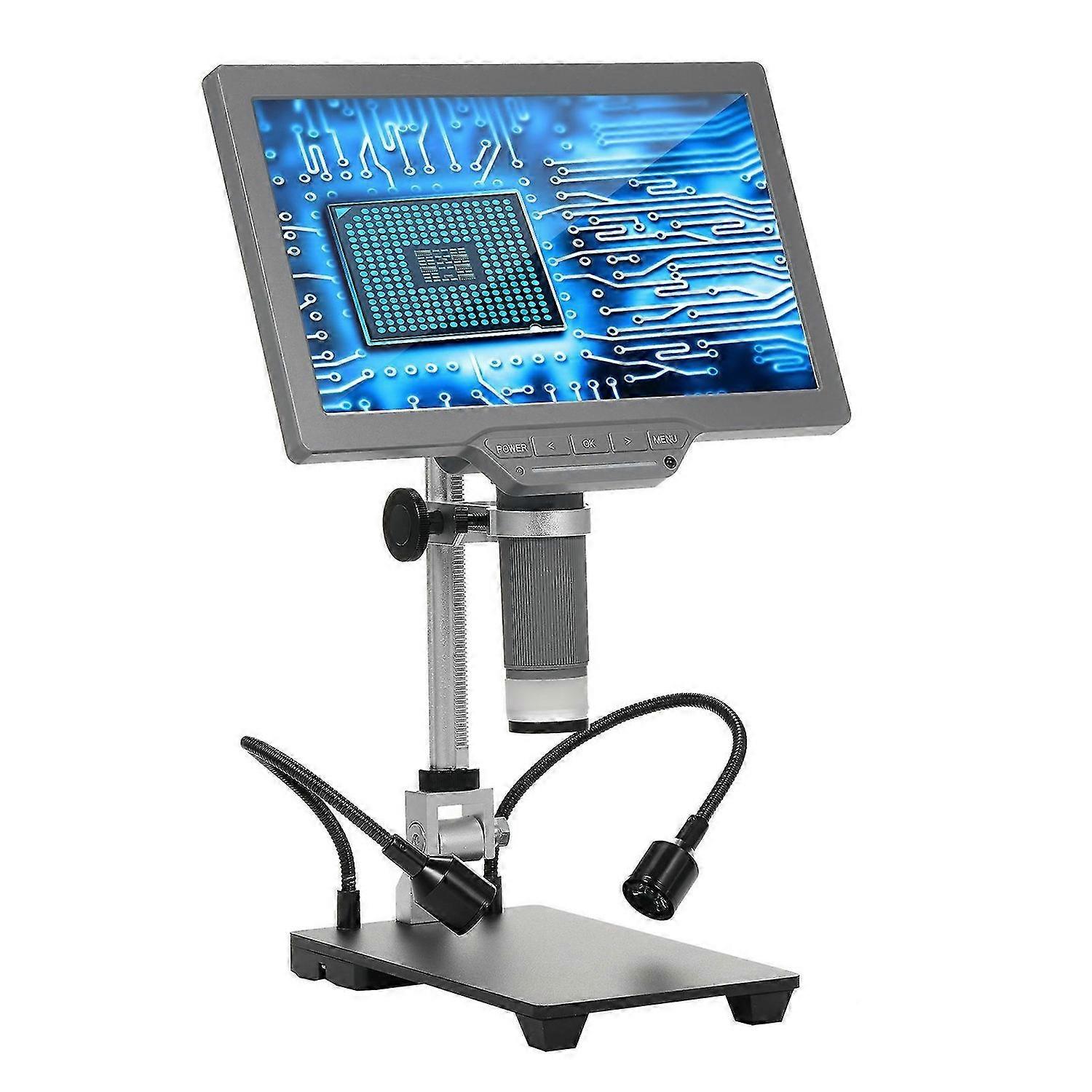 Digital Microscope with 10.1' IPS Screen TV Digital Microscope for Electronic Repair Coin Microscope with IR Remoter, USB Cable, Base and Metal Bra