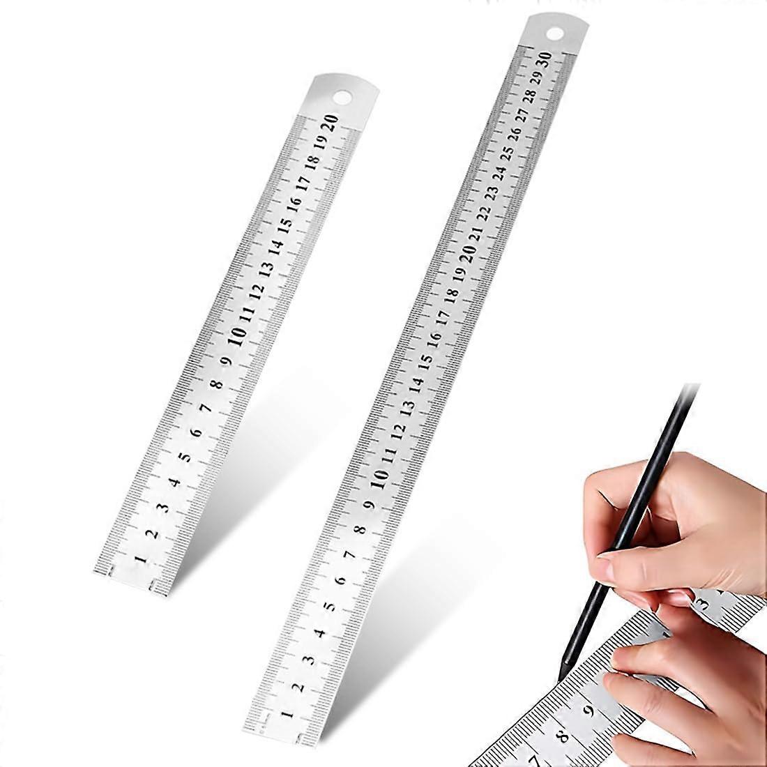 Stainless Steel Rulers Set 20cm 30cm Double Scale Edge Measuring Tool