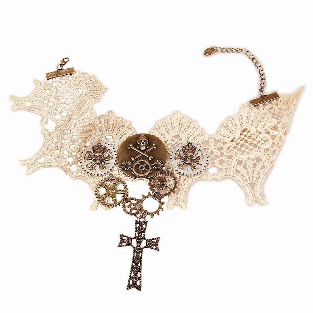 Goth Necklace Elegant Fashionable Retro Lace Steampunk Gear Skeleton Skull Design Necklace For Party Accessory 35 x 7 x 0.2cm 1Pcs