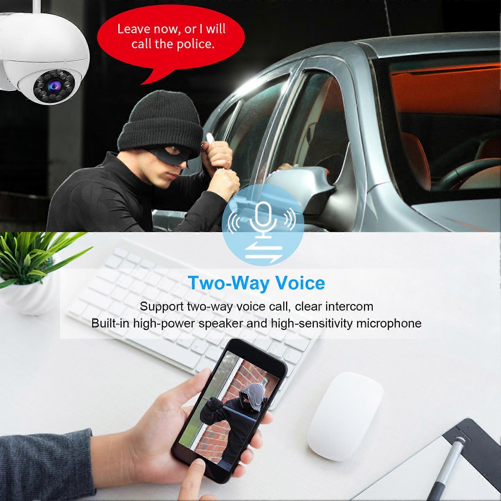1080P WiFi Pan/Tilt Camera Motion Tracking 2 Way o Waterproof Full Color Night Vision Home Security 100‑240VUK Plug