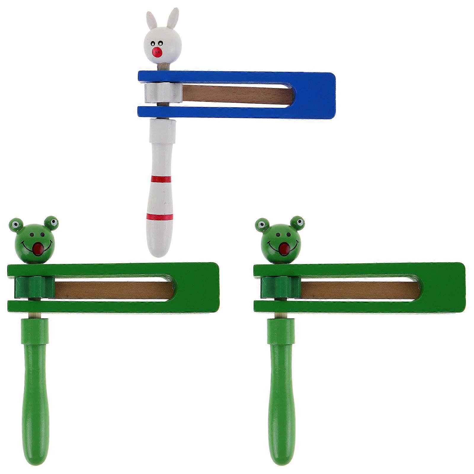 3pcs Wooden Castanet Long Handle Music Instrument Cartoon Animal Design Sound Educational Percussion Board for Hand Eye Coordination Development
