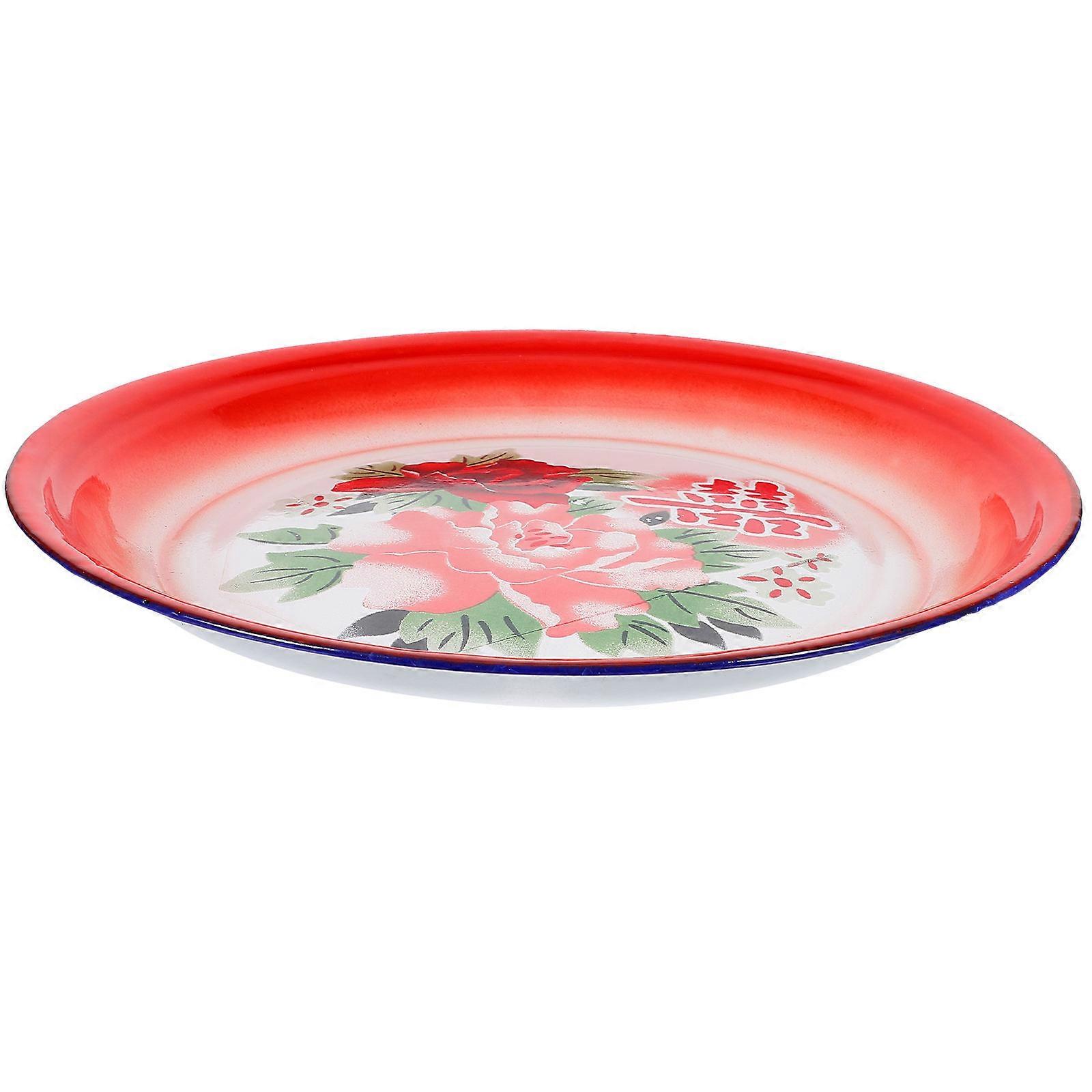 Chinese Plate Enamel Round Chinese Retro Style Safe Not Easy to Break Office 25.00X25.00X2.50CM 1Pack