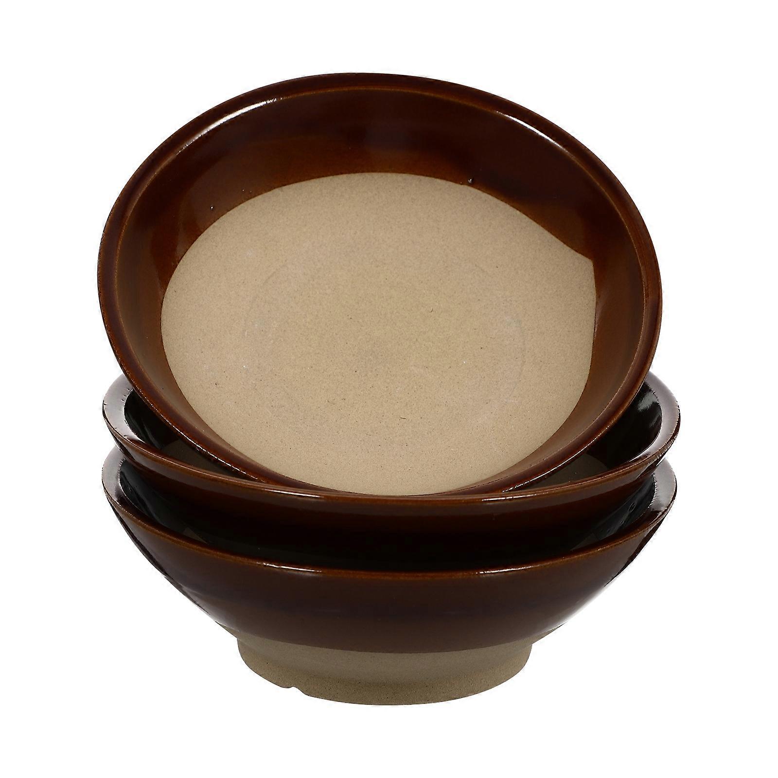 Retro Wine Bowls for Storage Use Classic Brown Ceramic 3pcs Heat Resistant and