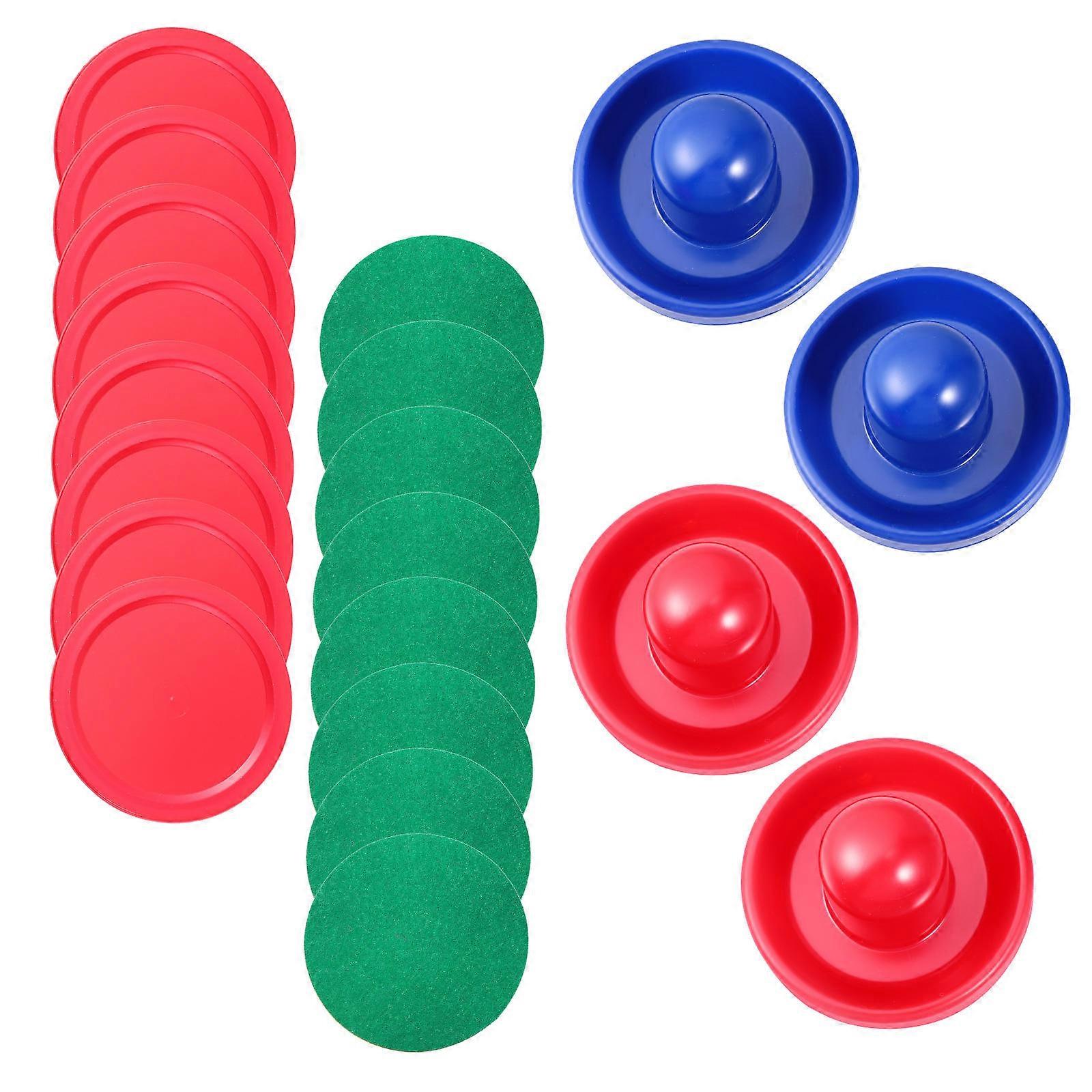 Air Hockey Pushers and Pucks Set Ergonomic Plastic Replacement Accessories with Blue & Red Pushers and Red Pucks for Enhanced Control and