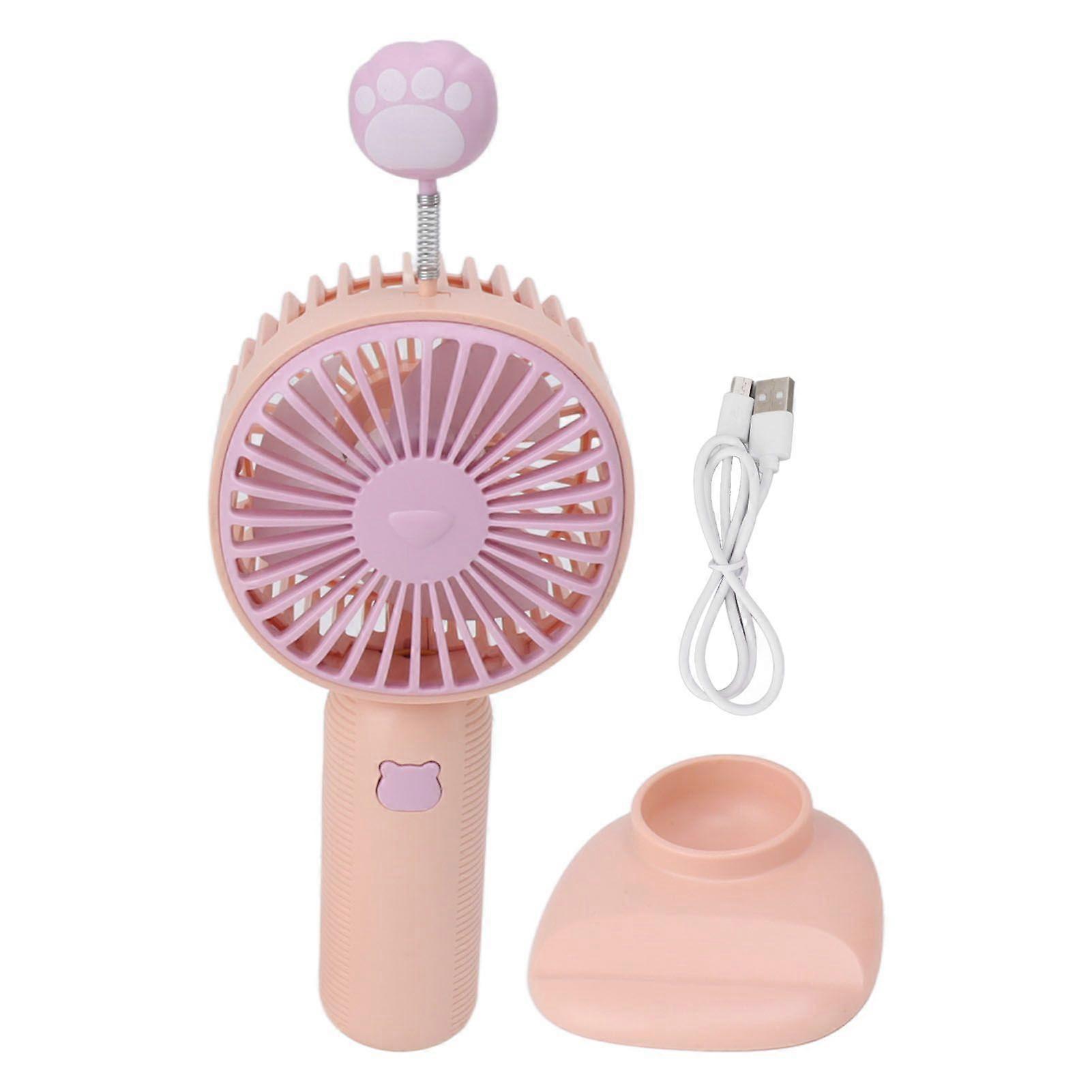 Handheld Fan USB Rechargeable Mini Portable Desktop Fan with Base for Outdoor Indoor Pink YMHC
