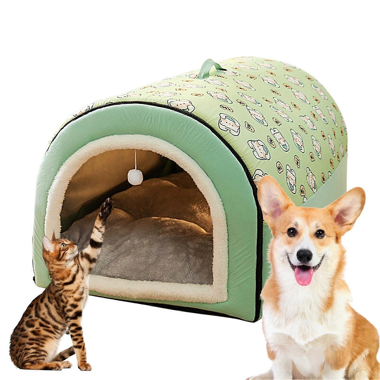 Dog Cave, 2in1 Removable Cat House with Ball Pendant, Flannel Cat Hide, Cat Nest House