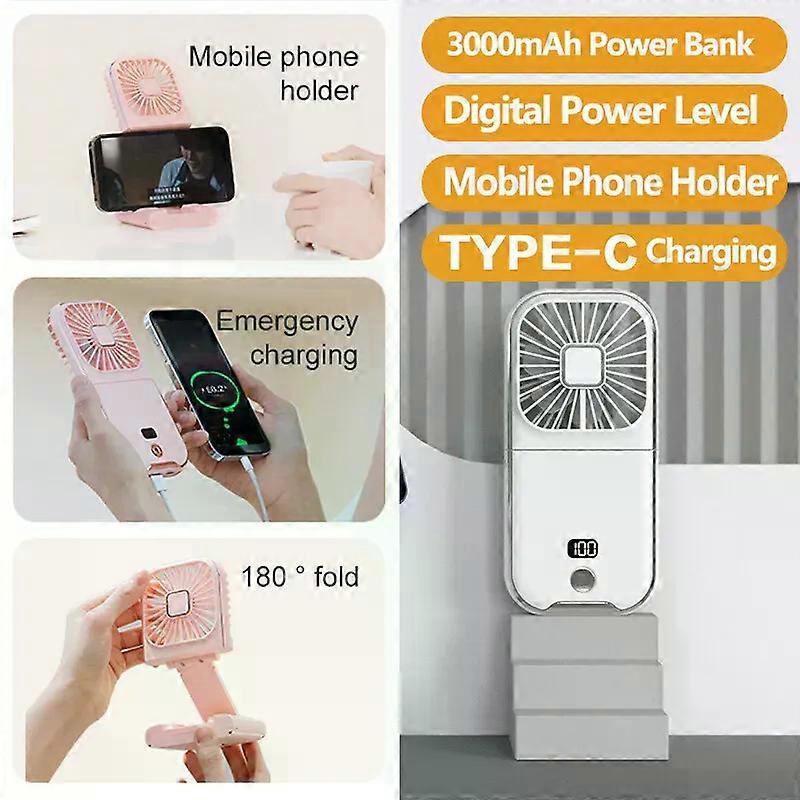Mini Portable Outdoor Hand Fan Hanging Neck Fan USB Charging 3000mAh Battery Powered 180 Folding Wireless Table Air Cooling Fan