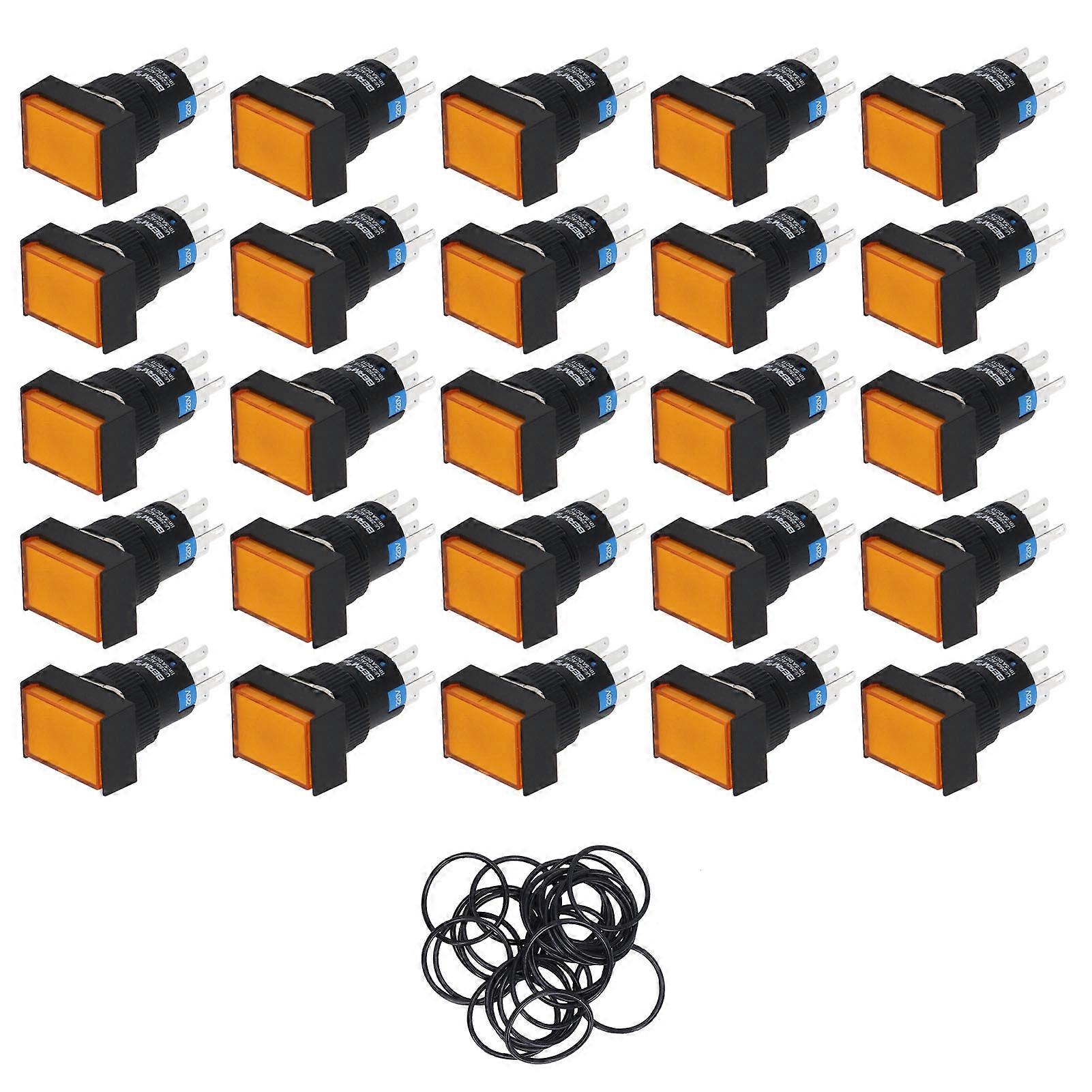 25PCS Self Resetting Push Button Switch 6 Pin Rectangular Momentary ABS Push Switch with Washer 220V