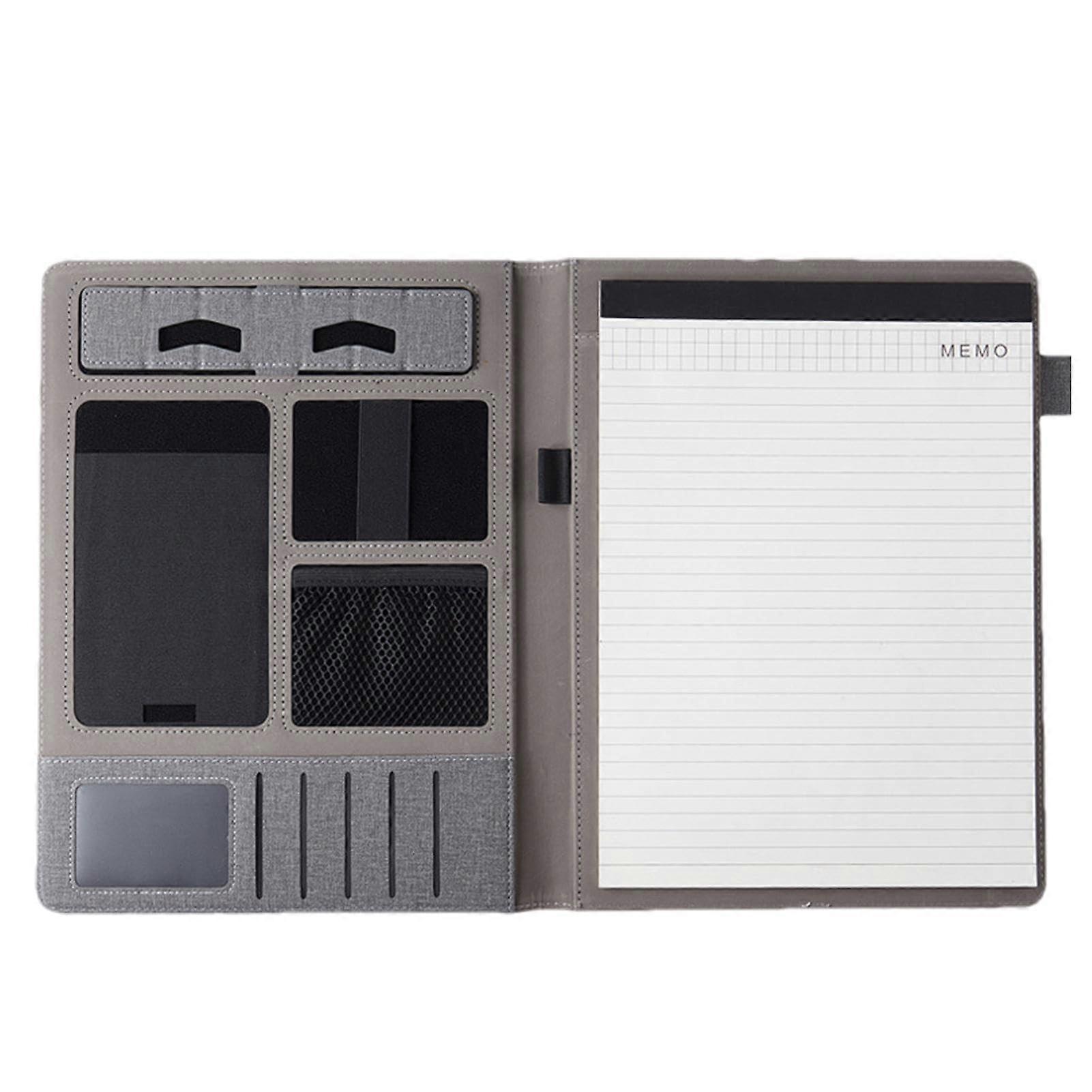 Professional Notepad Planner - Gray PU Leather Document Organizer for CV and Presentation Storage, A4 Size