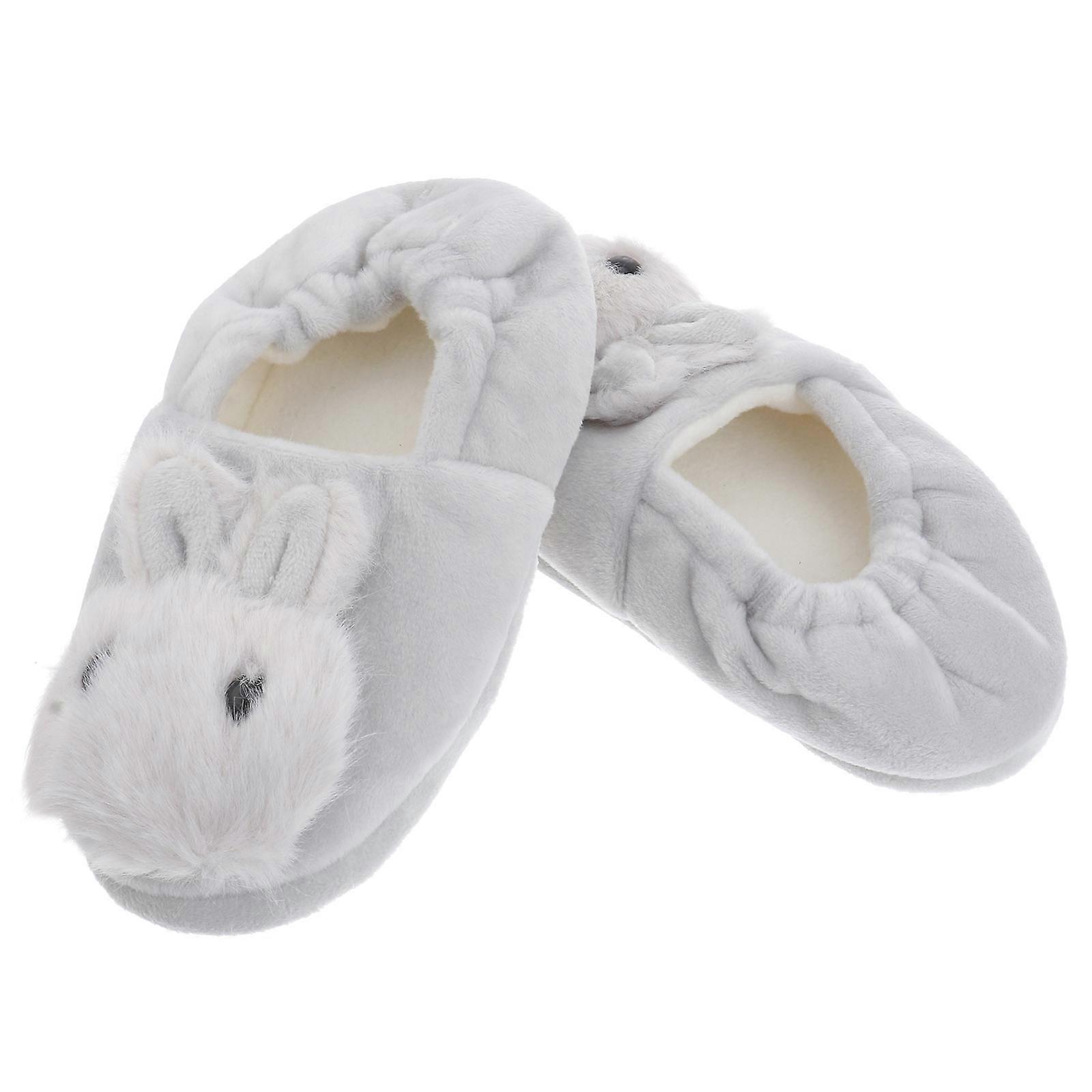 Children Nonslip Slippers with Lovely Rabbit Design for Winter Warmth Grey Short Plush TPR Size 19/20