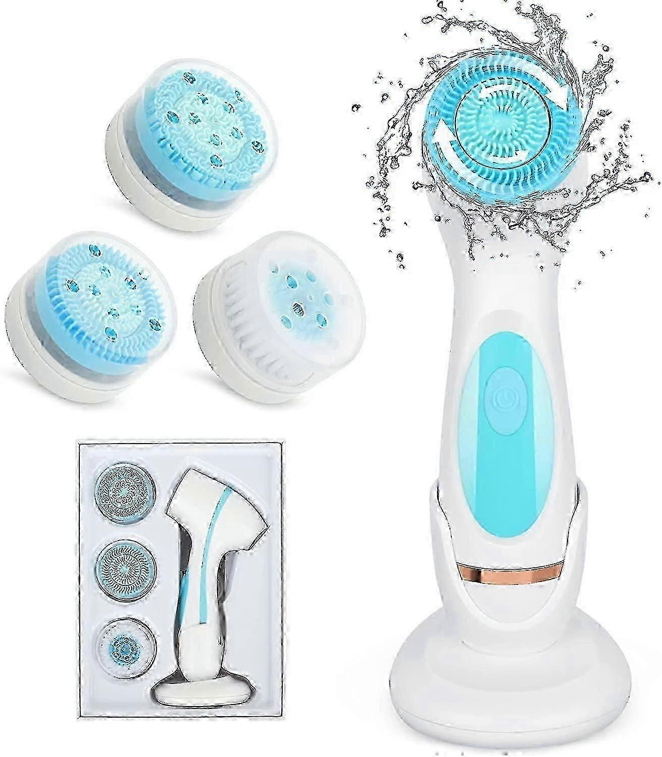 מברשת ניקוי פנים מברשת פנים חשמלית עמידה למים לסיבוב דו כיווני עם 3 ראשי מברשת USB מכשיר נטען לניקוי פנים לטיפוח העור