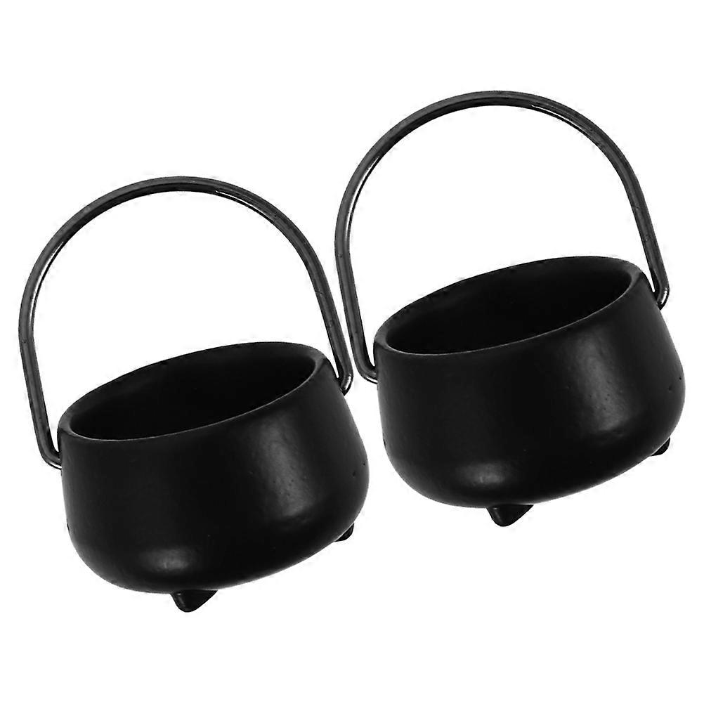 2pcs Mini Cauldron Halloween Dollhouse Decor Tiny Cauldron Ornaments Micro Landscape Accessories