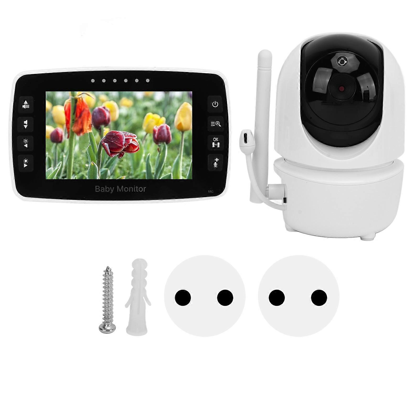 4.3in Wireless Baby Monitor Two Way Intercom Rotating Monitoring PTZ Room Temperature Detection Lullaby Play Baby Monitor 100‑240V EU Plug