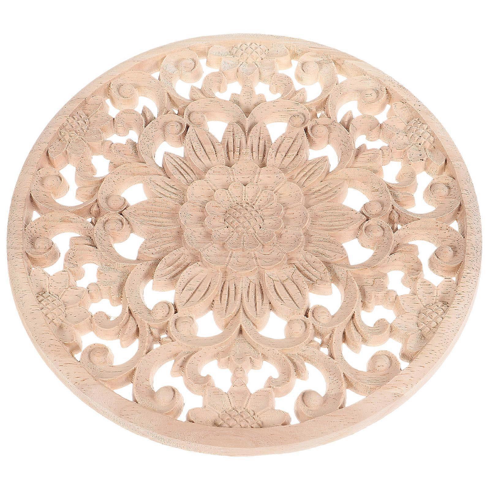 Yuvarlak Ahşap Oymalı Aplike Onley Mobilya Süsleme İç Dekorasyon 20.00X20.00X1.00CM 1 Adet