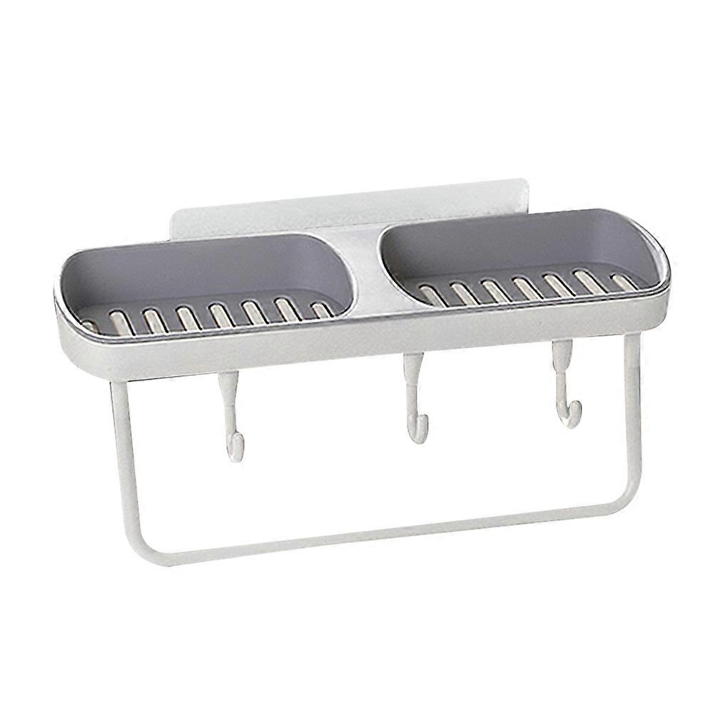 Punch Double Compartment Wall Mounted Soap Box with Drainage Hook, Water Draining Design for Bathroom and Home, Easy Install, Grey