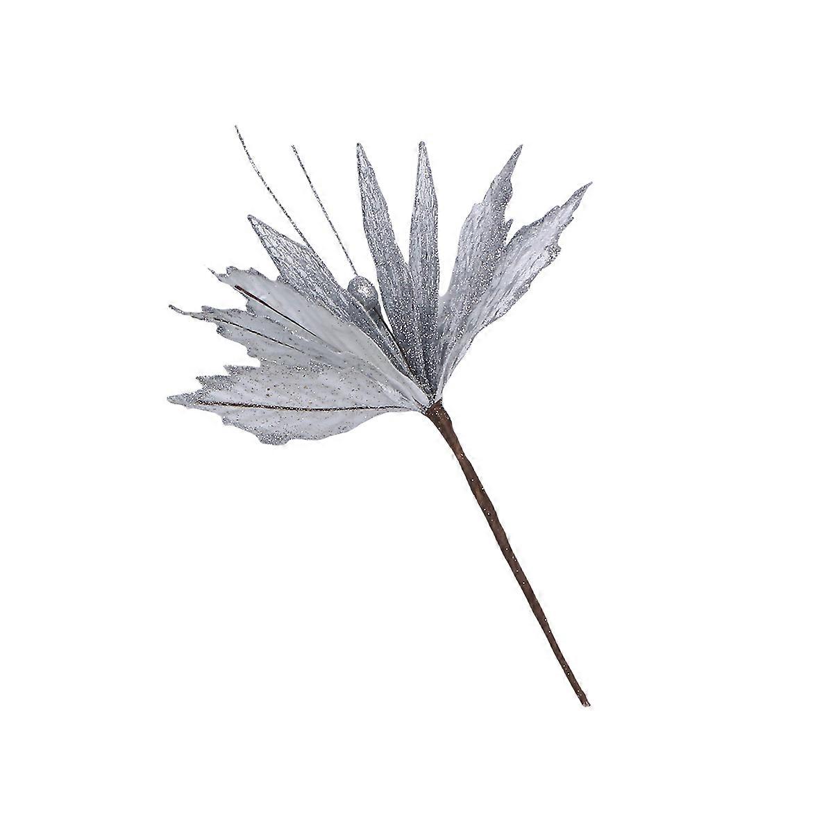 Christmas Tree Decoration 6Pcs Artificial Flower Ornaments Design Silver Leaves Shape Props