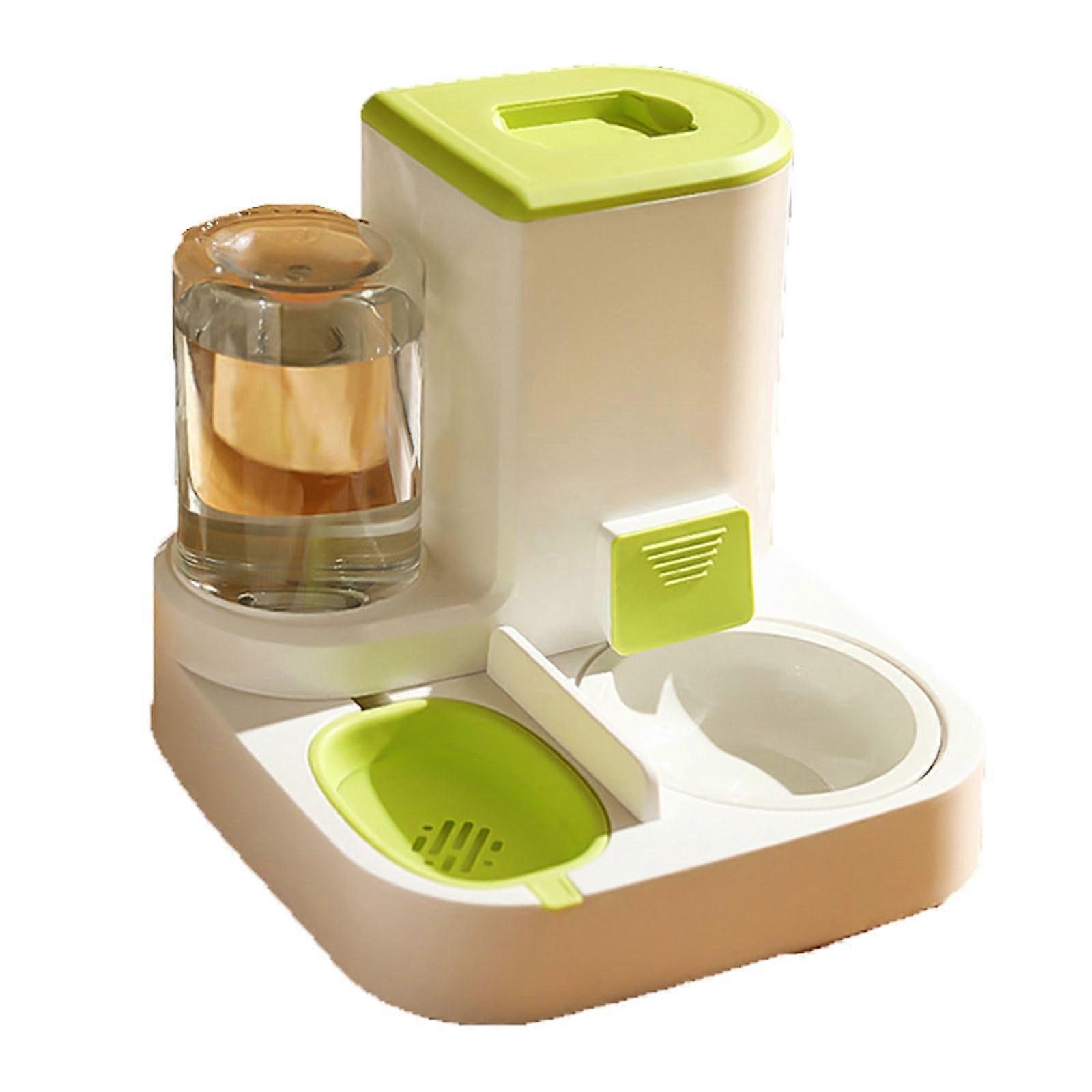 2-in-1 Automatic Pet Feeder and Waterer for Small Dogs and Cats, Removable and Easy to Clean, Green Color