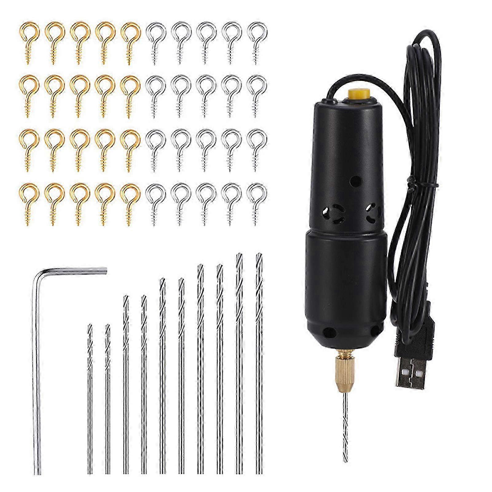 Portable Mini Electric Drill 0.8-1.2mm - Handheld USB Powered Micro Drill Kit with 10 PCS Bits for Jewelry Making & Crafts
