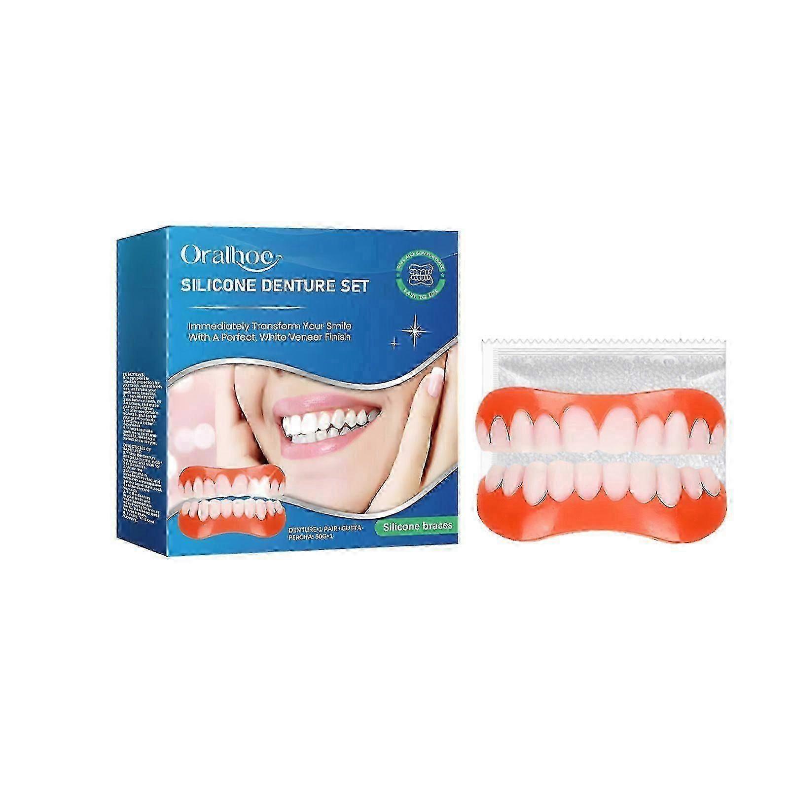 Silicone Reline Denture Set, Adjustable Dentures, Upper and Lower Denture Kit, Comfortable and Waterproof Fake for Instant Smile Restoration