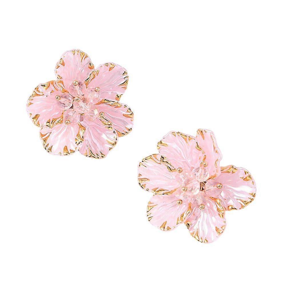Acrylic Dangling Earrings Candy-Colored Flower-Shaped Pink 3.5x3.8 cm Straight Post Back