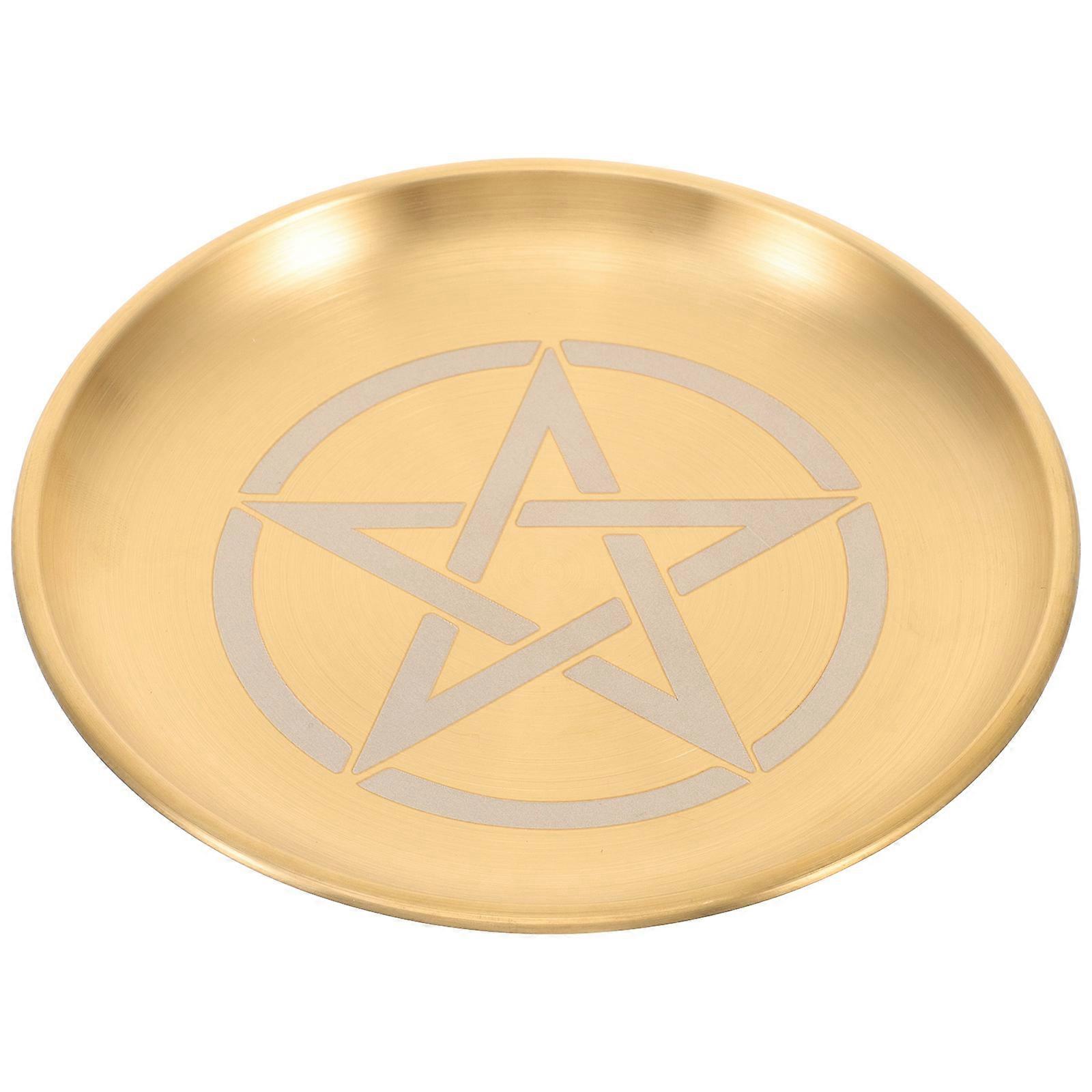 Pentagram Decorative Candle Plate Round Altar Tray with Stylish Pattern Candlestick Holder for Home Decor and Ceremony Use