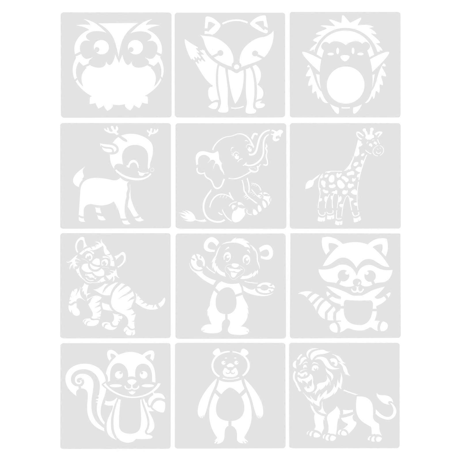 Reusable Templates 12Pcs Animal Pattern Stencils For Wall Art and Clothing Design Made From Durable PET Material With 13X13cm Dimensions
