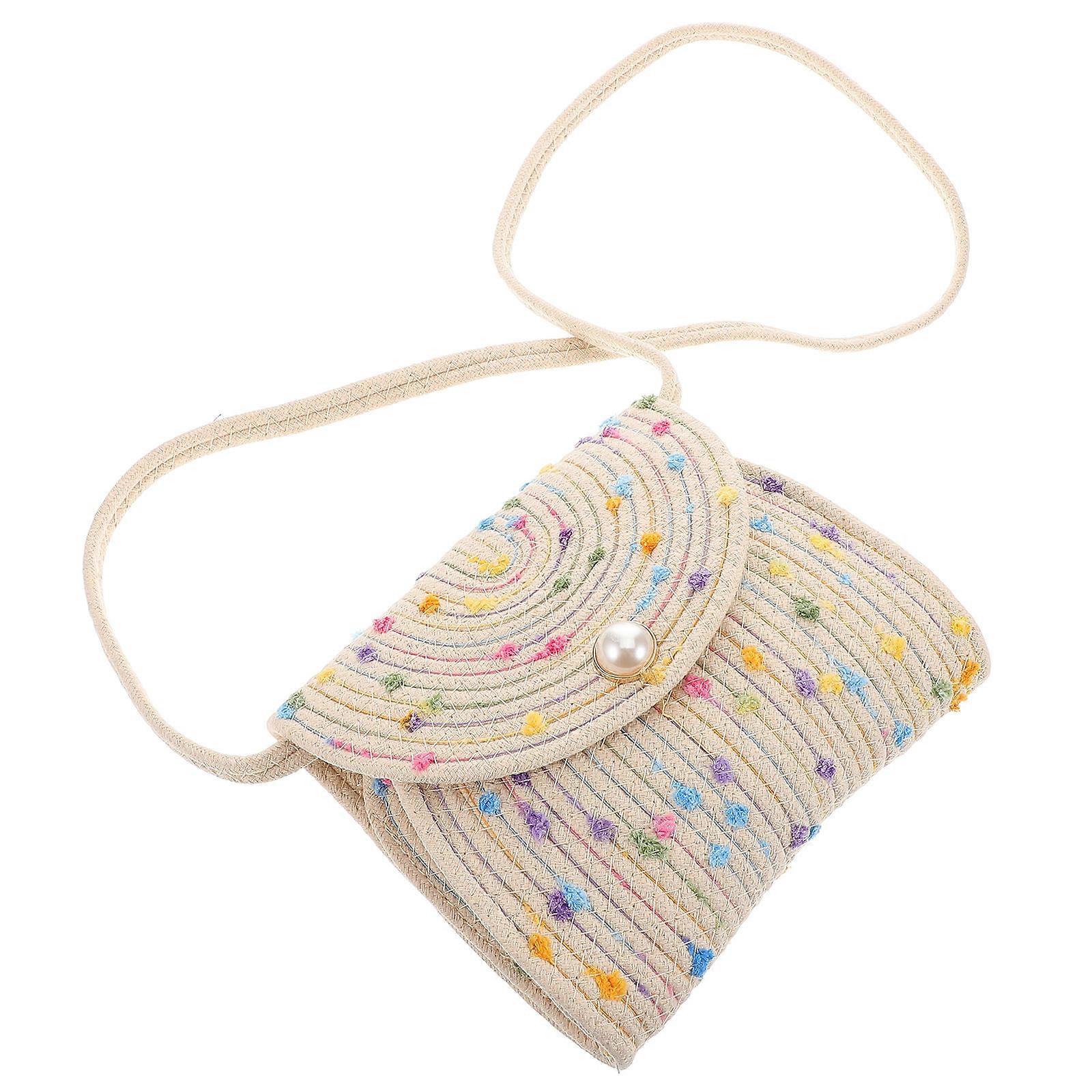 Women's Handwoven Straw Crossbody Bag with Closure – Chic Summer Beach & Casual Purse, Bohemian Style with Rainbow Dot Design