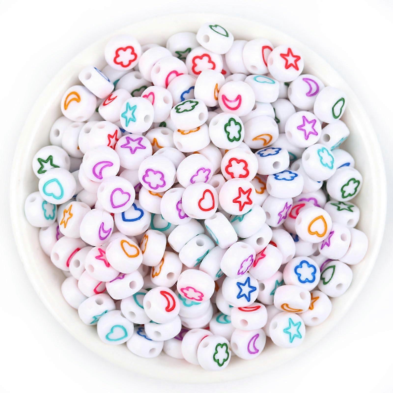Acrylic Beads Multicolor Flat Round Pattern 7 mm Diameter DIY Beads for Geometric Spacer Beads White Background 100 Pack