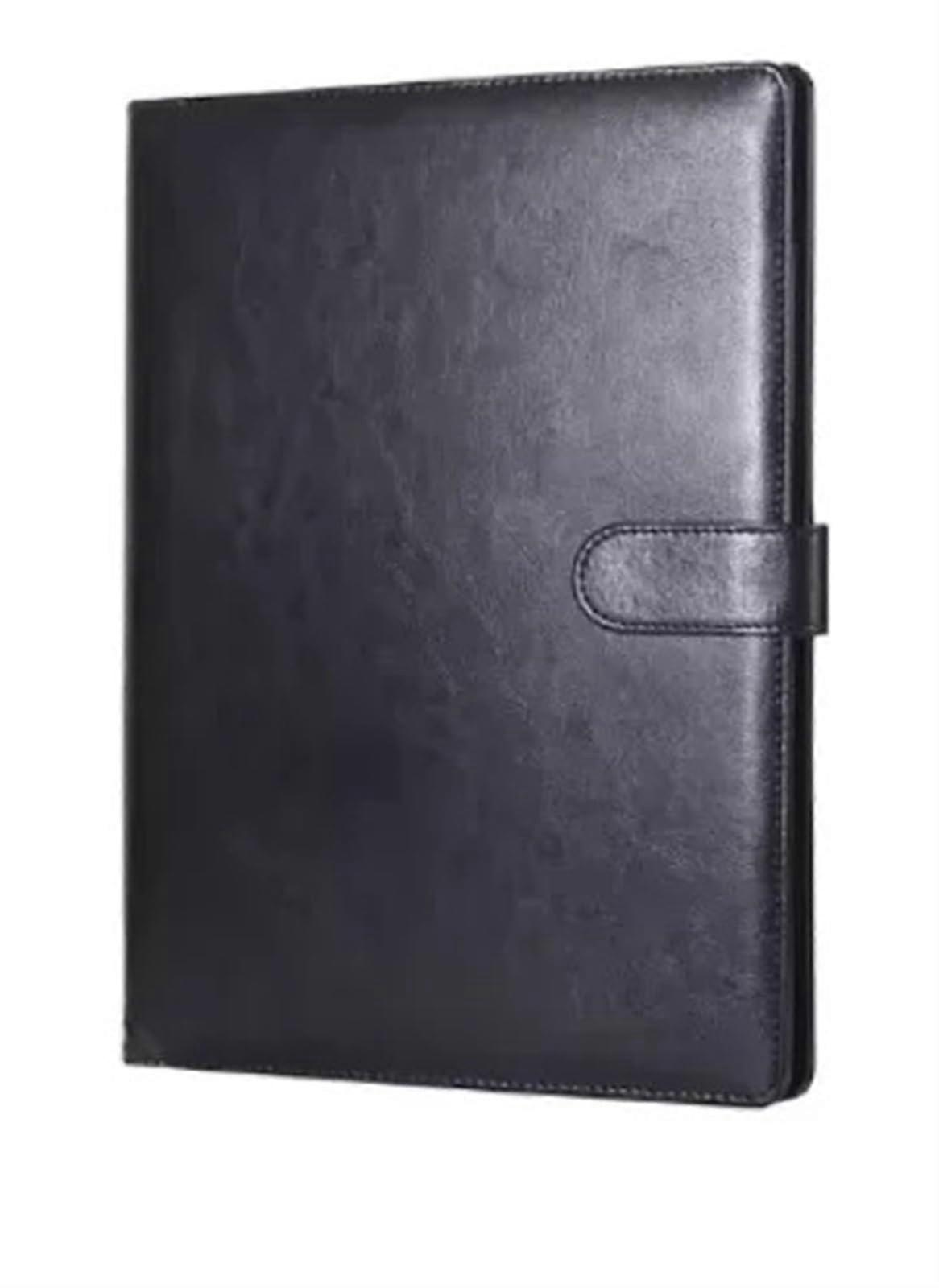 A4 Writing Case with Zip, Multifunctional Leather Conference Folder, Business Organizer with Card Holder, Black