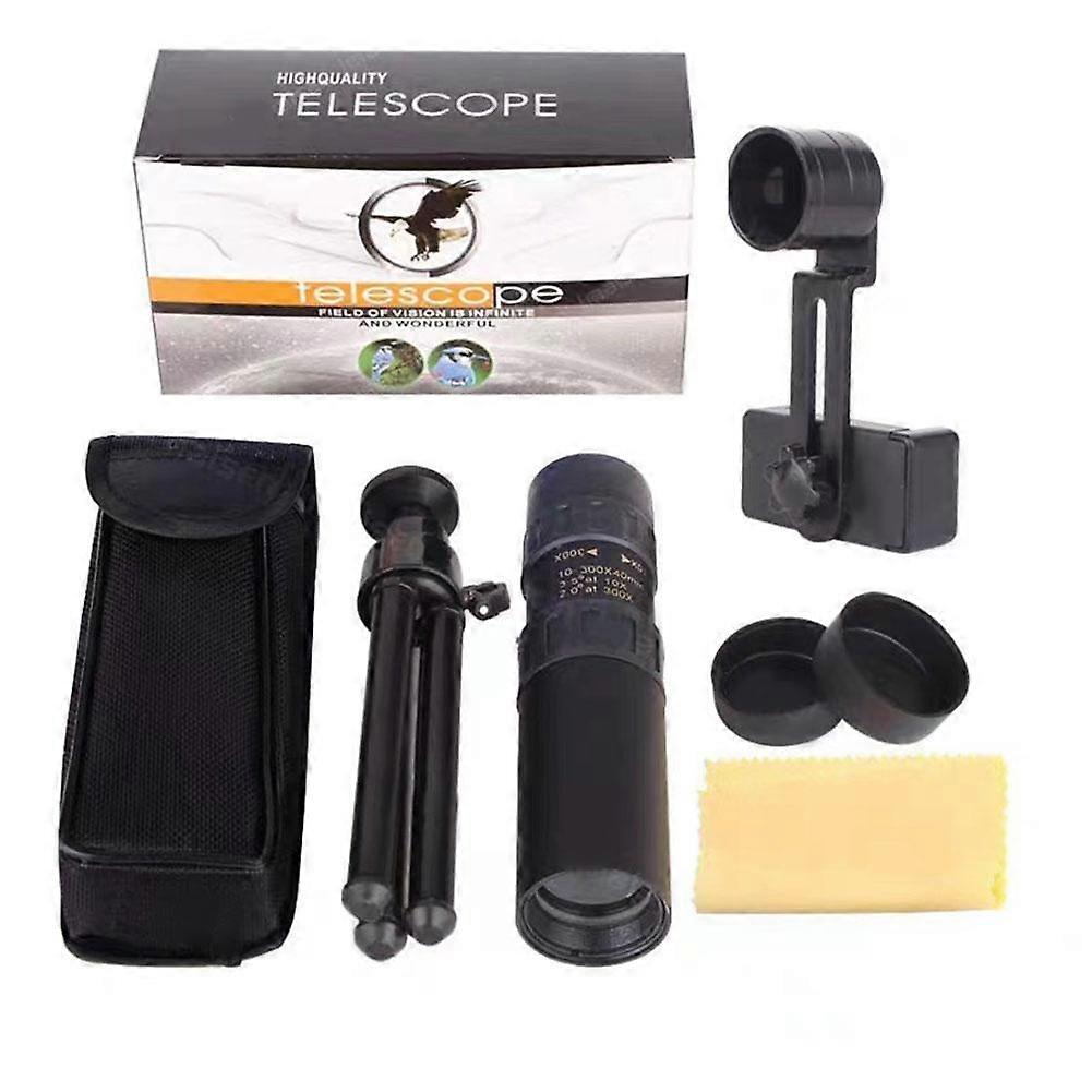 Smartphone Telescope 10-300X Zoom High Power Monocular with Tripod Adapter for Stellar Long Range Viewing and Photography